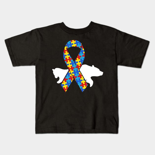 Mama Bear Autism Awareness Puzzle Piece Support Autistic Kids T-Shirt by ShariLambert